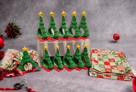 Vintage Ceramic Christmas Tree Napkins and Rings Holders Set of 11 - £27.17 GBP