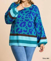 Umgee plus animal print tunic sweater in Teal Mix - size 2X - £27.38 GBP