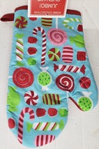1 Printed Kitchen Oven Mitt(11&quot;) Christmas,Sugar Canes On Light Blue,Red Back,Am - £6.34 GBP