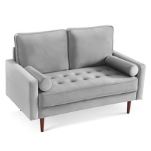57" Gray And Dark Brown Velvet Loveseat and Toss Pillows - $885.02 CAD