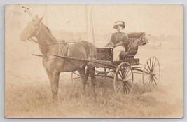 Woman With Horse Drawn Buggy Fancy Bessie RPPC c1910 Real Photo Postcard T23 - £9.40 GBP