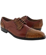 Mens Cognac Genuine Lizard Exotic Crocodile Dress Shoes - £120.44 GBP