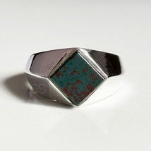 10MM Bloodstone Square Ring, Mens Pinky Ring, 925 Silver, Thanksgiving Gift Men - £63.22 GBP