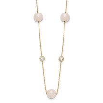 10K Gold Polished CZ and 7-8mm FWC Pearl 7 Station Necklace - $441.00