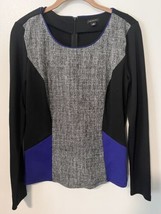 Ann Taylor Black Gray Blue Patchwork Long Sleeve Blouse Size M - $11.88