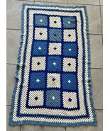 VTG Crochet Granny Square Afghan Throw Blanket 59 x 39” Blue And White - $24.75