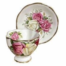 Vintage Lady Sylvia Queen Anne Fine Bone China Teacup Saucer Roses England - £10.73 GBP