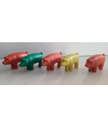 5 Vintage Diener? Farm Animal Pig Rubber Erasers Orange yellow green - $16.99