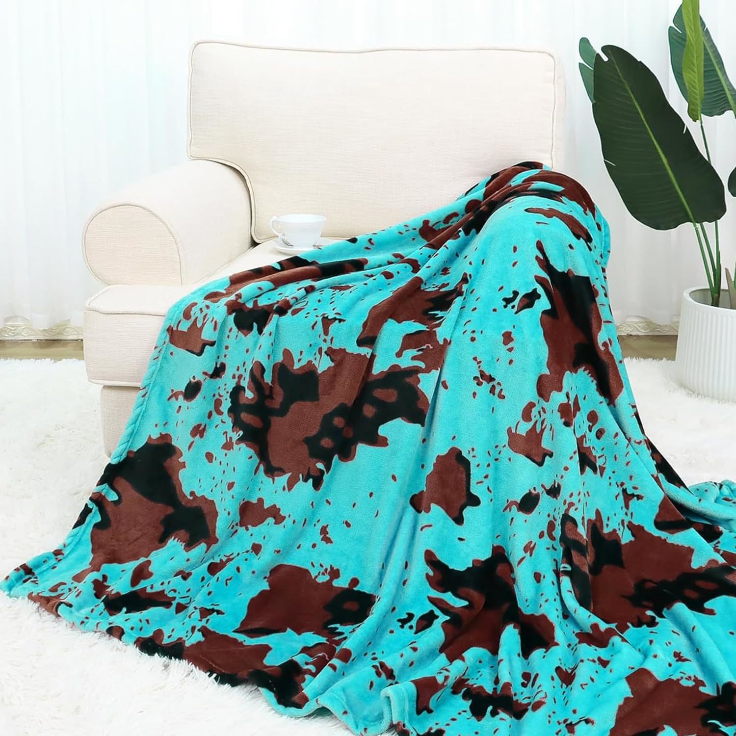 Fleece Turquoise Blanket Soft Fuzzy Cyan Teal Throw Blankets Blue Stuff ... - $33.99