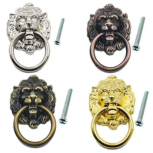 Bluemoona 5 Pcs - Vintage Lion Head Furniture Door Pull Handle Knob Cabinet Dres