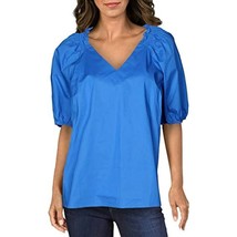 MSRP $60 Alfani Womens V-Neck Smocked Blouse Blue Size Medium - $26.73