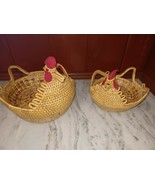 Vtg Pair Wicker Basket Chicken Rooster Handles 8&quot; 10&quot; Thailand - $54.25 CAD