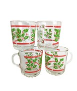 Set of 4 Vintage Durax Christmas Holly Tempered Glass Mugs Argentina Hol... - $658.62 MXN