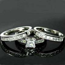 Princess 4Ct Simulated Diamond Bridal Ring Trio Set 14k White Gold Finish Size 9 - £150.90 GBP