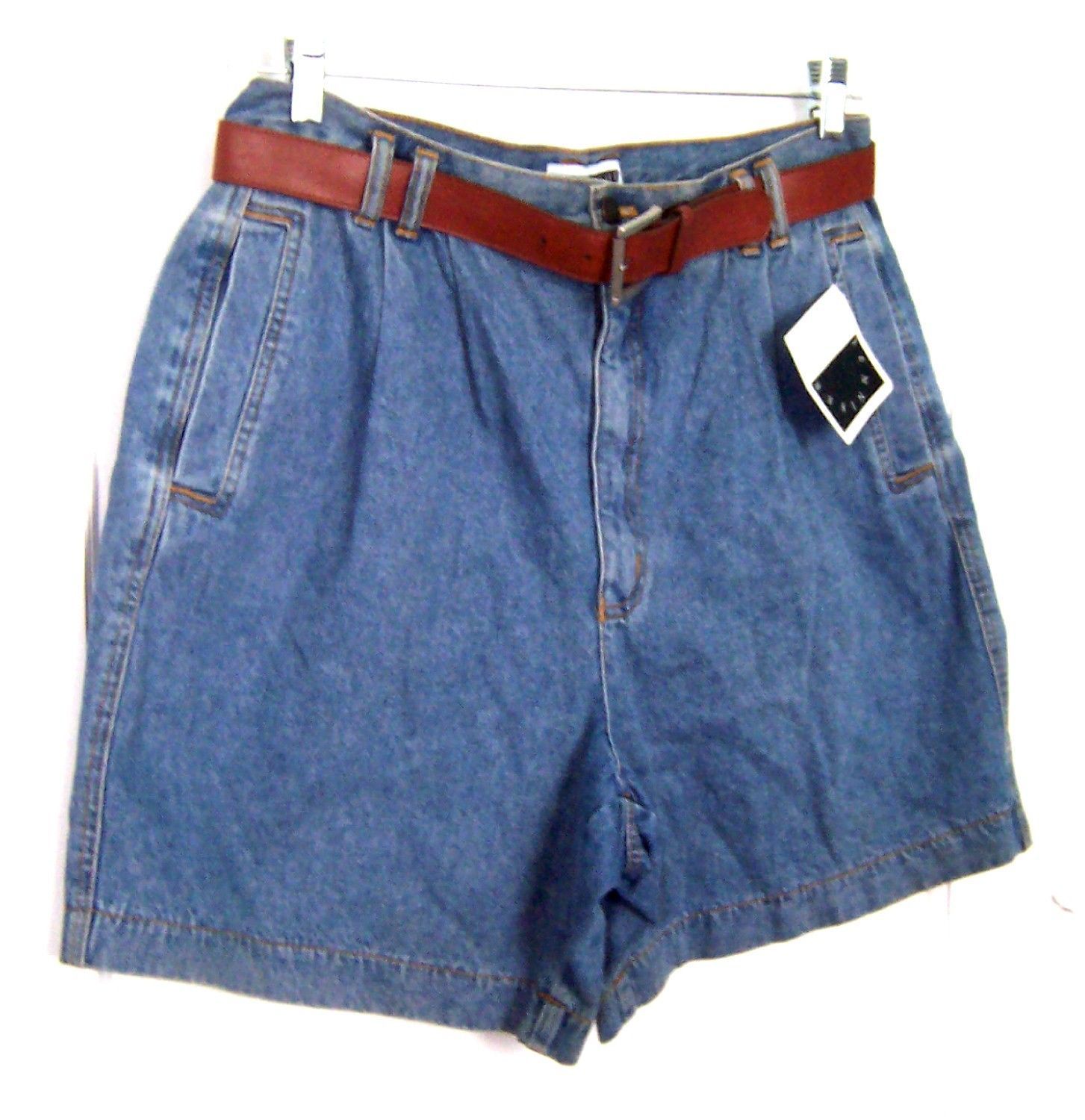 Jennifer Moore Blue Jean Denim Pleated Shorts with Brown Belt Sz 16 NWT