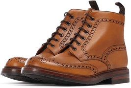 HANDMADE MEN&#39;S TAN brown calf leather Derby Boots.Men Brogue Style Lace ... - $219.03 CAD+