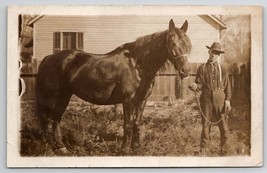 RPPC Man Showing off Beautiful Horse Real Photo Postcard G22 - £11.95 GBP