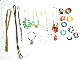 Vintage &amp; Mod Jewelry Lot Necklaces Bracelets Bangles Wood Metal Pearls ... - $20.00