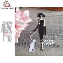 Paris Lady Walking Poodle Dog Metal Cutting Dies Scrapbooking Card Makin... - $9.70