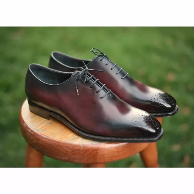 New Handmade Men Shaded Burgundy Leather Formal Lace Up Dress Shoes - $149.99+