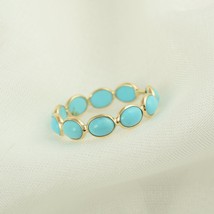 Solid 9K Yellow Gold Ring, Natural Turquoise Ring, December Birthstone Ring, Tur - £184.79 GBP