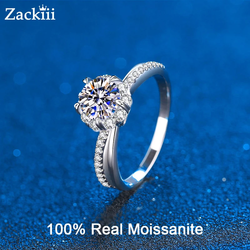 1.0 Carat Moissanite Halo Diamond Engagement Ring Twisting Split Shank Flower We - £44.96 GBP