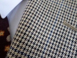 Alan Flusser Men&#39;s 3 Button Sport Coat 46 L Silk &amp; Worsted Wool Houndstooth - £26.59 GBP