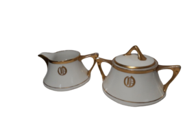 Antique Porcelain Creamer &amp; Sugar Bowl-Mid Century Modern Design - Bavaria Z.S. - £6.95 GBP