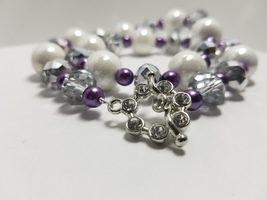White Luster Ceramic &amp; Purple Glass Pearl Necklace - £25.52 GBP