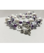 White Luster Ceramic &amp; Purple Glass Pearl Necklace - £25.35 GBP