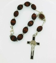 Brown Wood Jerusalem Soil Auto Car Catholic Rosary Rearview Mirror San Benito  - £9.47 GBP