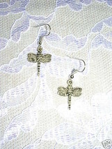 Cute Speckled Dragonfly Dangle Tibetan Silver Earrings - £3.97 GBP