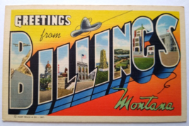 Greetings Hello From Billings Montana Postcard Large Big Letter Curt Teich Hat - £8.98 GBP