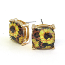 Sunflower Stone Facet Stud Earrings Gold - £11.11 GBP
