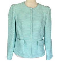 Talbots Tweed Blazer 6 Turquoise Tiffany Blue Pockets New - $65.00