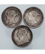 Lot of 3 Great Britain Victoria Six Pence Coins (1860 - 1897) F - VF - $1,226.08 MXN