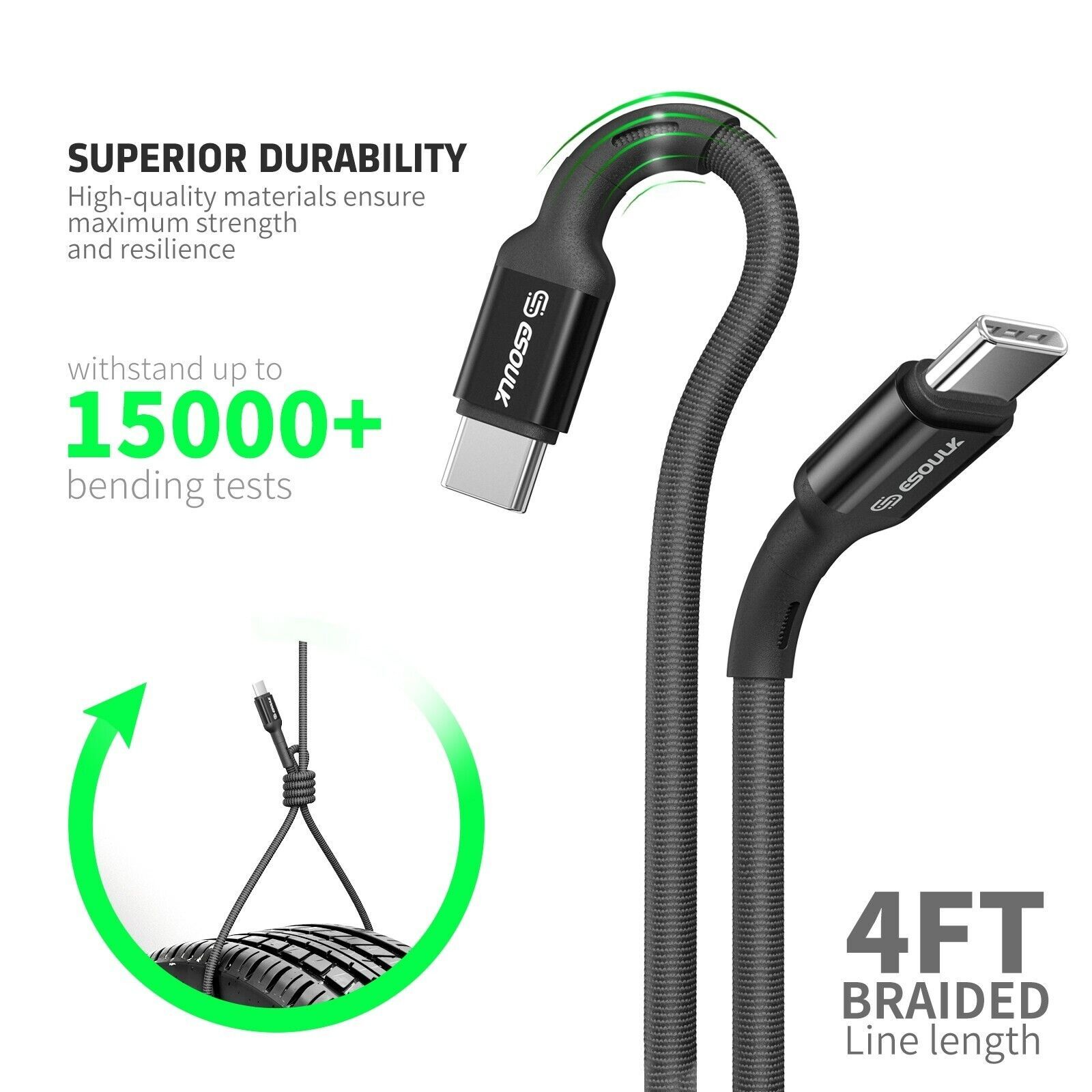 4FT Type C to C Fast Charge Cable For LG K51 / LG Reflect L555DL - £7.74 GBP