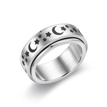 Ring For Women Moon Star Spinner Fidgets Rings Stainless Steel Rotate Freely Spi - £11.39 GBP