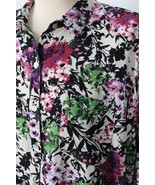 J Jill M Black Pink Green Floral Relaxed Shirttail Long Sleeve Button-Fr... - £20.25 GBP
