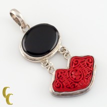 Sterling Silver Cinnabar and Onyx Pendant Beautiful! - £233.62 GBP