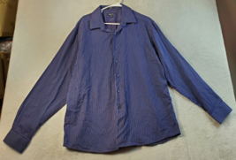 Claiborne Dress Shirt Mens Sz 17.5 Navy Striped Long Sleeve Collared But... - $15.69