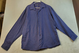 Claiborne Dress Shirt Mens Sz 17.5 Navy Striped Long Sleeve Collared But... - £12.43 GBP