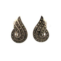 Vintage Marsala Sterling Silver  Art Deco Marcasite Clip On Earrings - $39.37 CAD