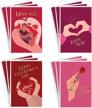 12 Happy Valentine&#39;s Day Greeting Cards with Gold Foiling 4 Different Love Patte - £13.66 GBP