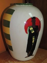 Africa theme 9.5&quot; Vase Hand Painted handmade ceramic Vintage art pottery KC - $17.09