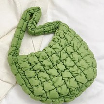 Nylon Puffer Solid Color Purse Tote Handbag Slouch Bag Green - $38.61