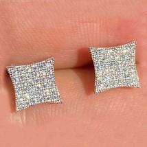 Sterling Silver Square Kite Stud Earrings MOISSANITE Pass Diamond Tester Men&#39;s - £27.32 GBP