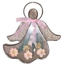 Vintage 70’s Glass Pressed Dried Flowers ANGEL Sun Catcher Wall Hanging ... - $271.86 MXN