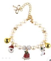 Holiday Pearl Dog Charm Collar Christmas Bells Santa Stockin Pig Cat Duck Medium - £11.20 GBP