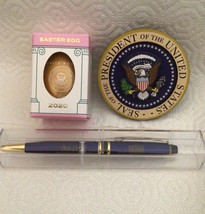 3 TRUMP = 2020 GOLD EASTER EGG + WHITE HOUSE PEN + MAGNET EAGLE SEAL REP... - $56.00
